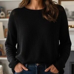Lauren Ralph Lauren $228 Large Black Luxury 100% Linen Textured Rollneck Sweater
